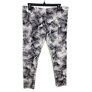 Legggings Womens Large Black White Tropical Stretch Gym Workout Athleisure Pants